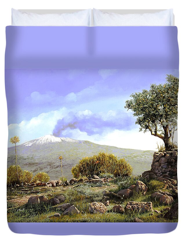 Volcano Duvet Cover featuring the painting l'Etna by Guido Borelli