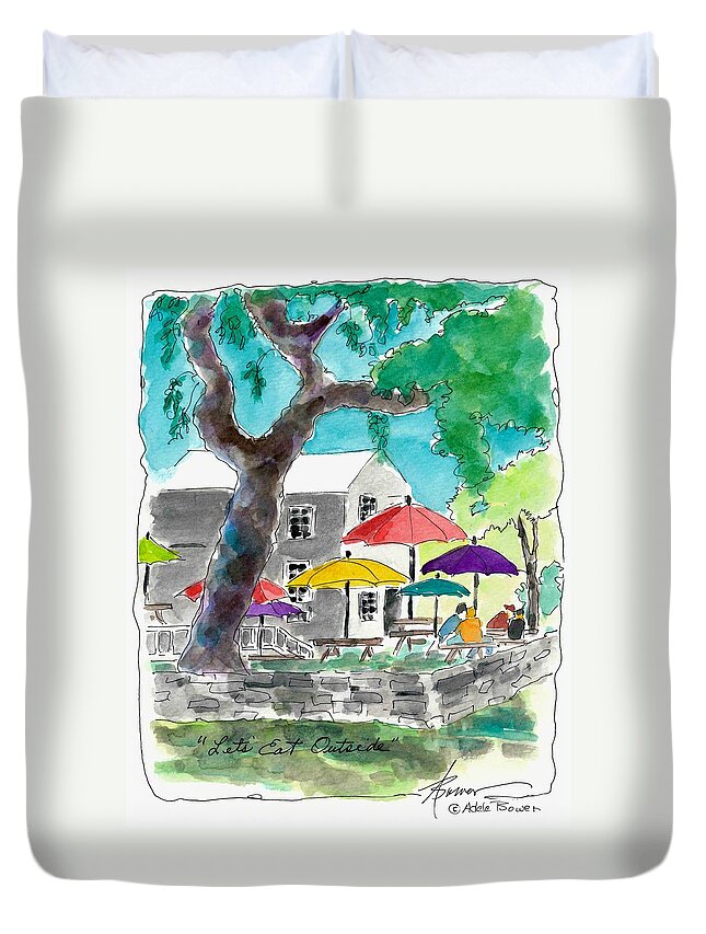 Outdoors Duvet Cover featuring the painting Let's Eat Outside by Adele Bower