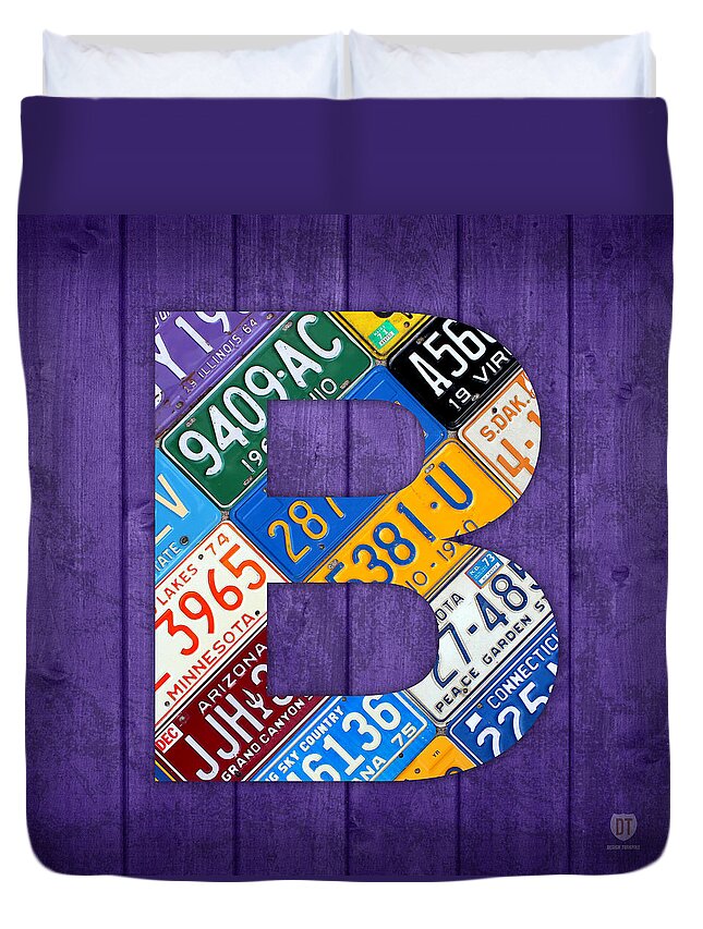 Letter Duvet Cover featuring the mixed media Letter B Alphabet Vintage License Plate Art by Design Turnpike