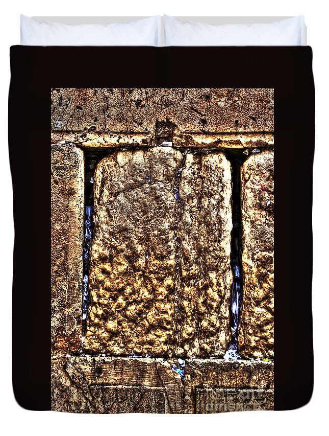 Western Wall Duvet Cover featuring the photograph Letters In The Wailing Wall by Doc Braham