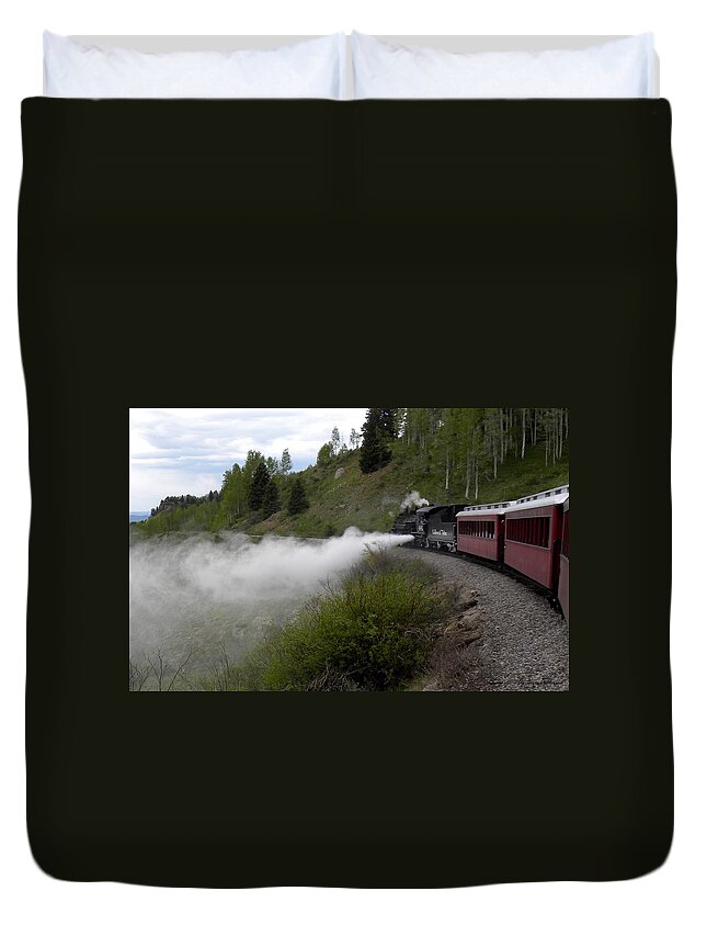 Train Duvet Cover featuring the photograph Letting Off Steam by Annie Adkins