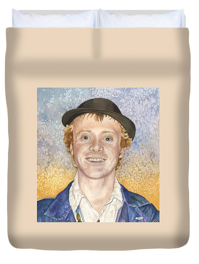 Hat Painting Duvet Cover featuring the painting Lex in His Grandfather's Hat by Anne Gifford