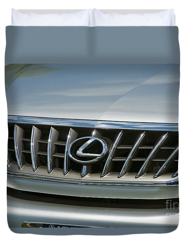 Lexus Duvet Cover featuring the photograph Lexus Grill Emblem Close up by David Zanzinger