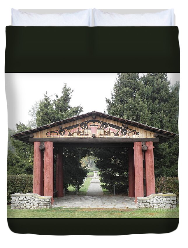 Lheit-li Duvet Cover featuring the photograph Lheit-Li Nation Burial Grounds Entrance by Vivian Martin