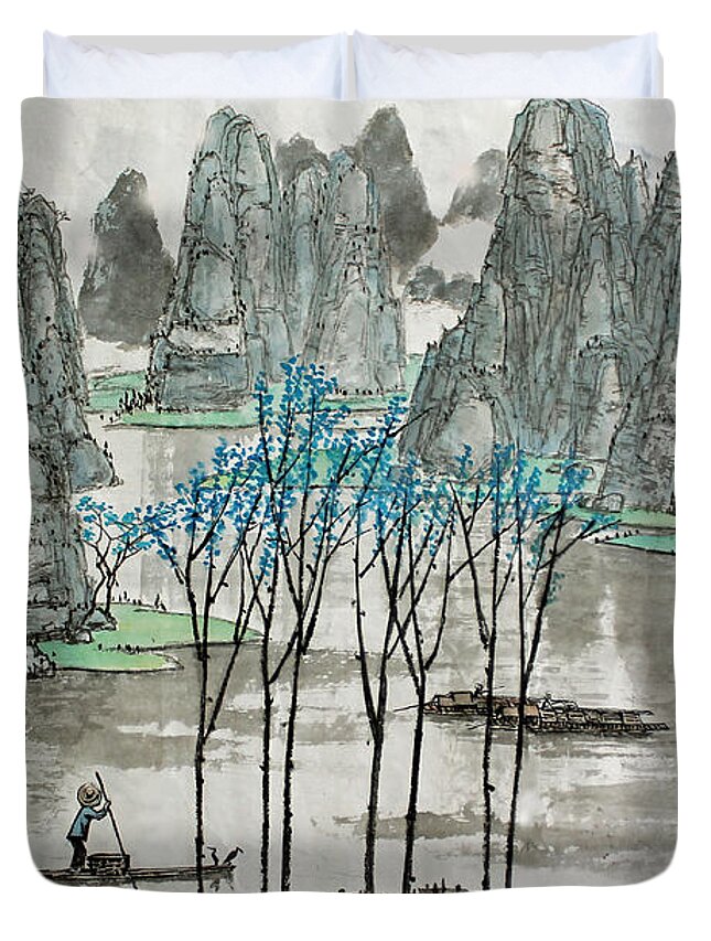 Landscape Duvet Cover featuring the photograph Li River in Spring by Yufeng Wang