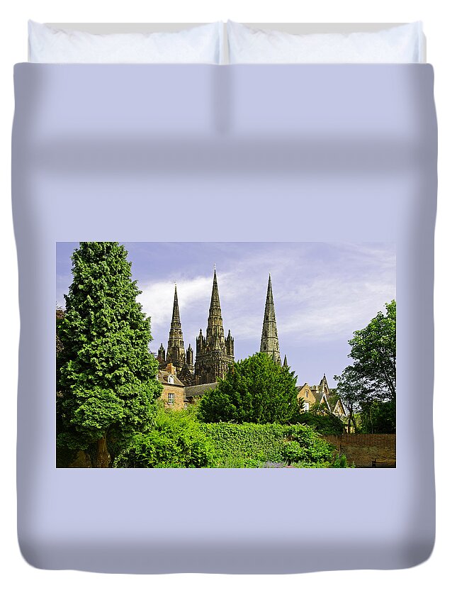 Lichfield Duvet Cover featuring the photograph Lichfield Cathedral from the Garden by Rod Johnson