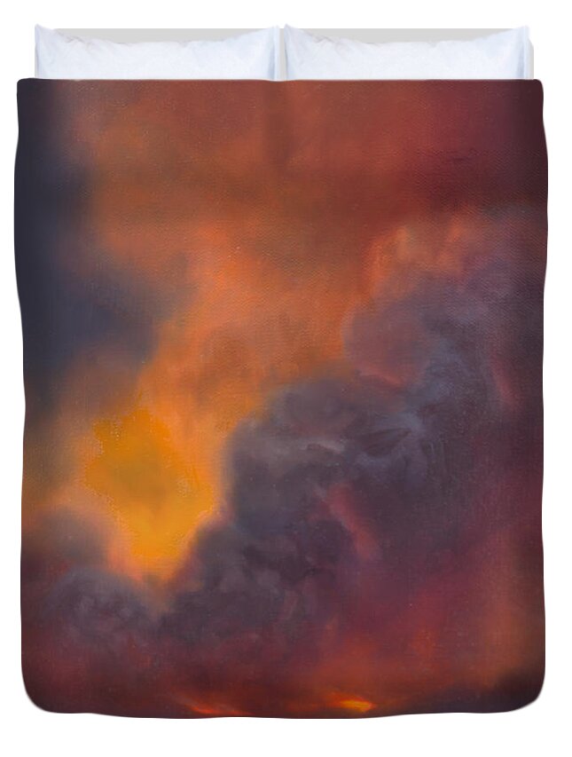 Volcano Duvet Cover featuring the painting Life Within Hawaiian Volcano by K Whitworth