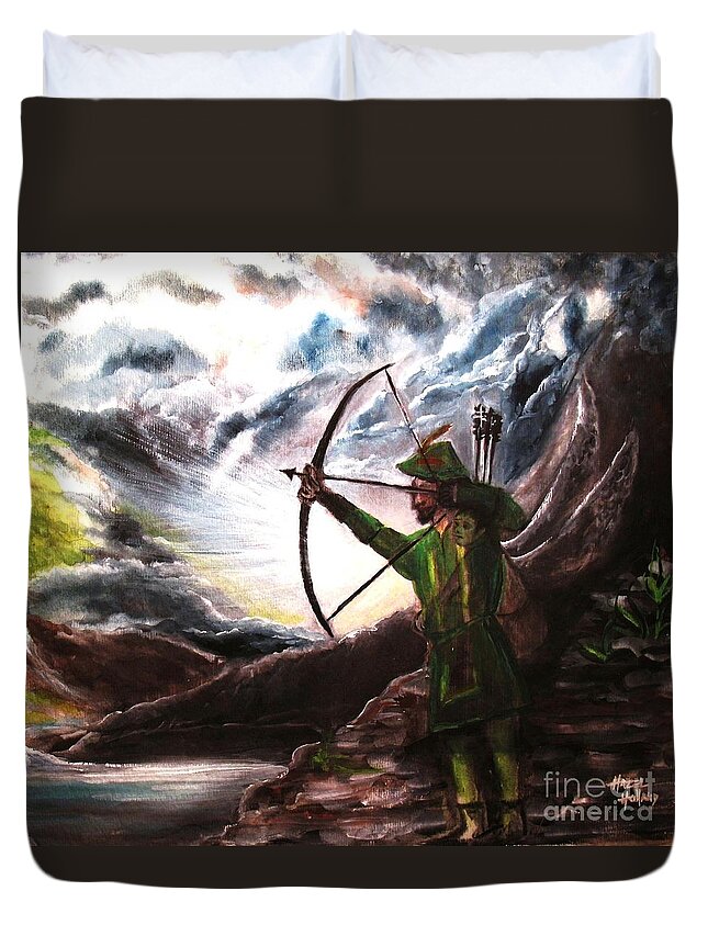 Robin Hood Duvet Cover featuring the painting Lift Up Your Shield by Hazel Holland