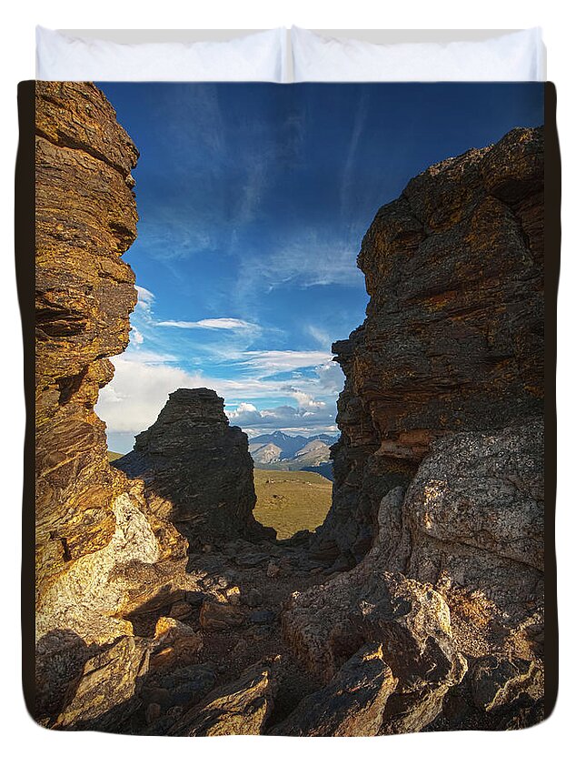 Blue Sky Duvet Cover featuring the photograph Light And Shadows At Rock Cut Formation by Carl Johnson