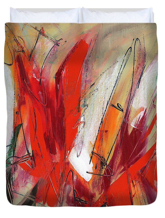 Abstract Duvet Cover featuring the painting Light My Fire by Lynne Taetzsch