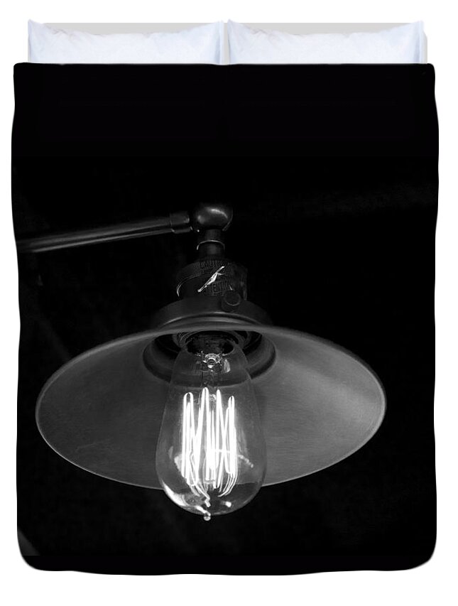 Black And White Duvet Cover featuring the photograph Lightbulb by Allan Morrison