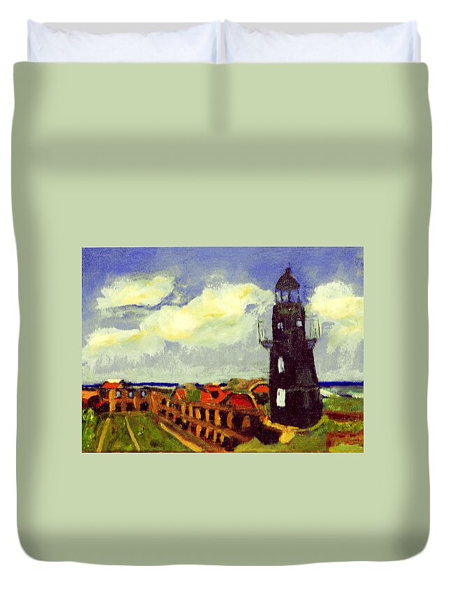 Lighthouse Duvet Cover featuring the painting Lighthouse at Fort Jefferson by Michael Daniels