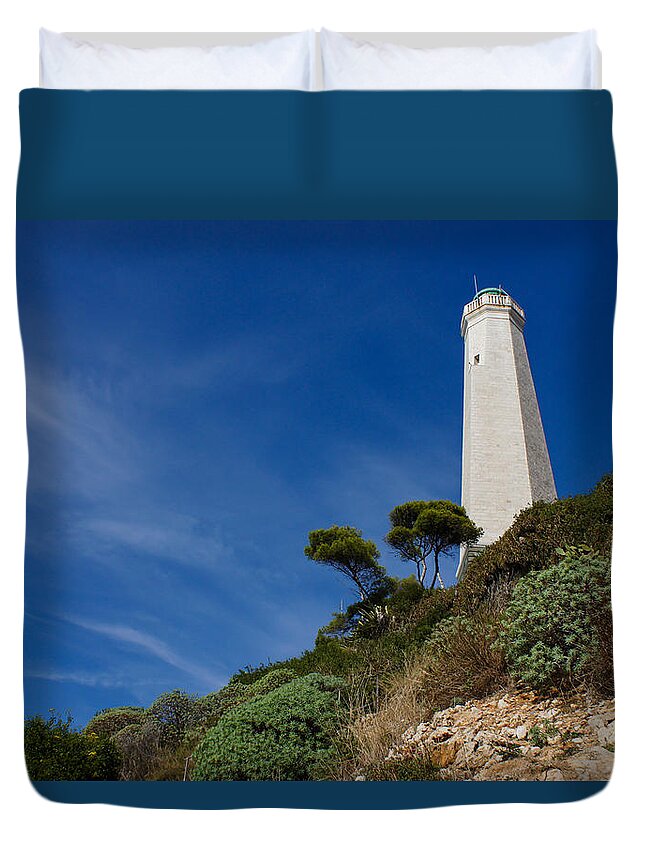 Lighthouse Duvet Cover featuring the photograph Lighthouse at Saint-Jean-Cap-Ferrat France French Riviera by Georgia Mizuleva