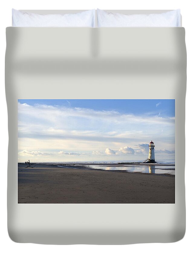  Silver Man Duvet Cover featuring the photograph Lighthouse at Talacre by Spikey Mouse Photography