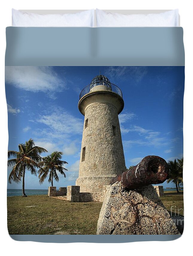 Biscayne Duvet Cover featuring the photograph Lighthouse Defense by Adam Jewell
