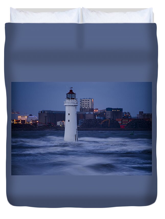 Lighthouse Duvet Cover featuring the photograph Lighthouse in the Storm by Spikey Mouse Photography