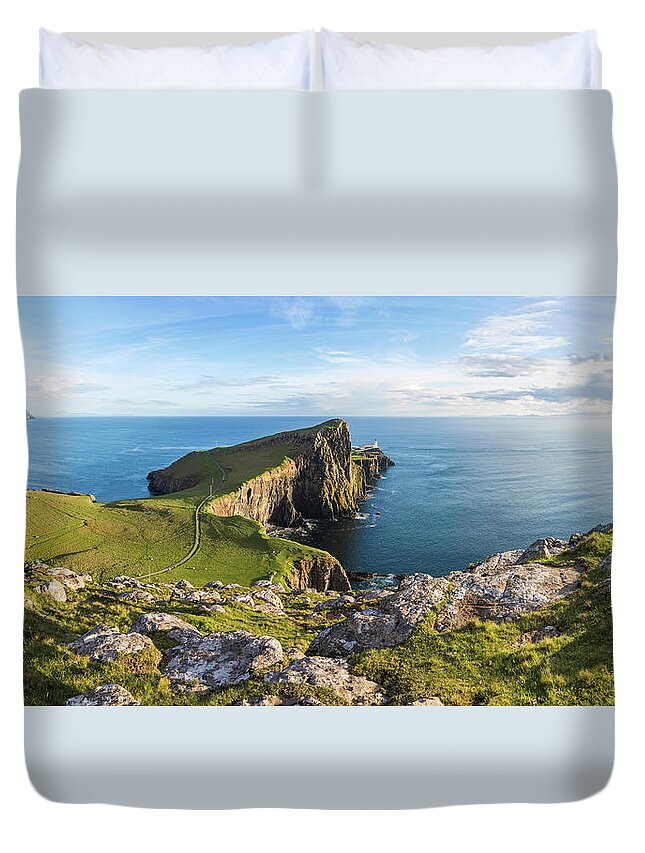 Tranquility Duvet Cover featuring the photograph Lighthouse, Neist Point, Isle Of Skye by Peter Adams