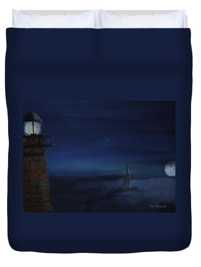 Lighthouse Duvet Cover featuring the painting Lighthouse Vigil by Dick Bourgault