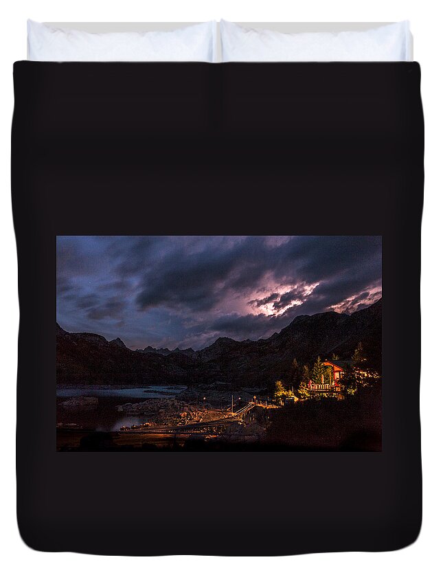 California Duvet Cover featuring the photograph Lightning at Lake Sabrina by Cat Connor