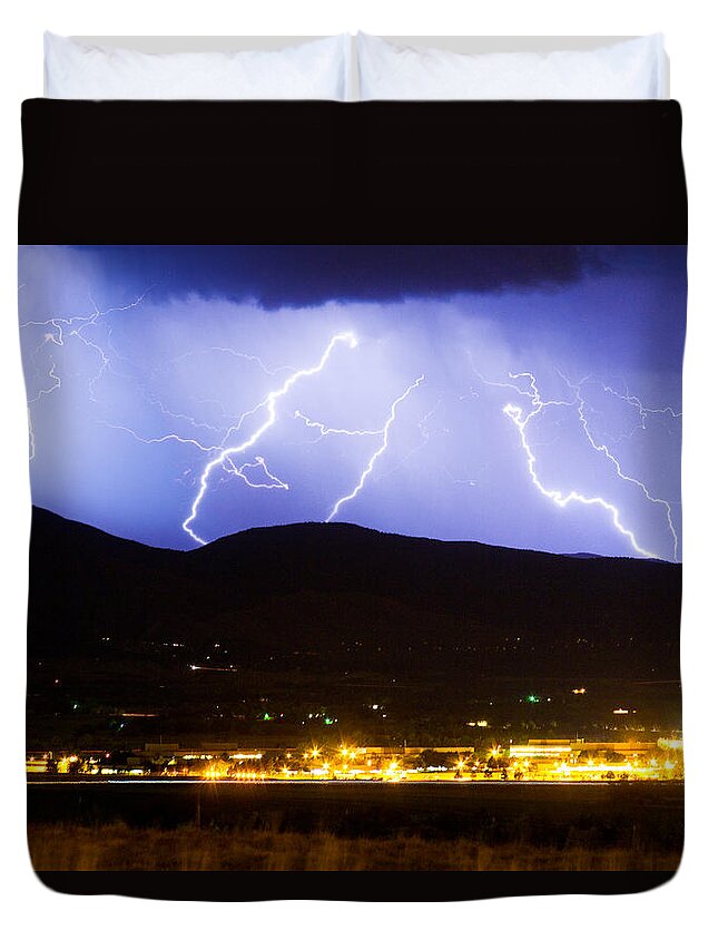 Lightning Duvet Cover featuring the photograph Lightning Striking Over IBM Boulder CO 3 by James BO Insogna