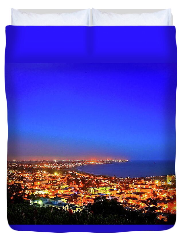 Tranquility Duvet Cover featuring the photograph Lights Alone Coast by Albert Valles