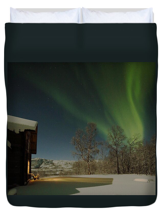 Night Duvet Cover featuring the photograph Lights of a Cold Winter Night by Pekka Sammallahti