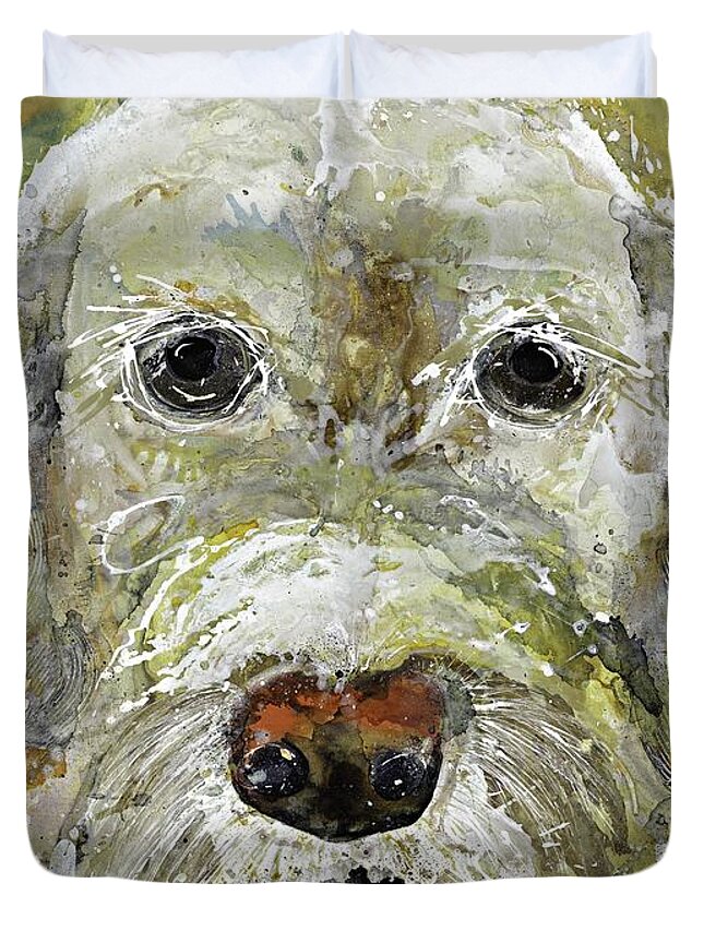 Labradoodle Duvet Cover featuring the painting Lily by Kasha Ritter
