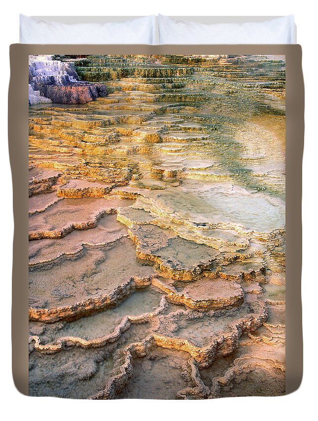 North America Duvet Cover featuring the photograph Limestone Terraces Yellowstone National Park by Dave Welling