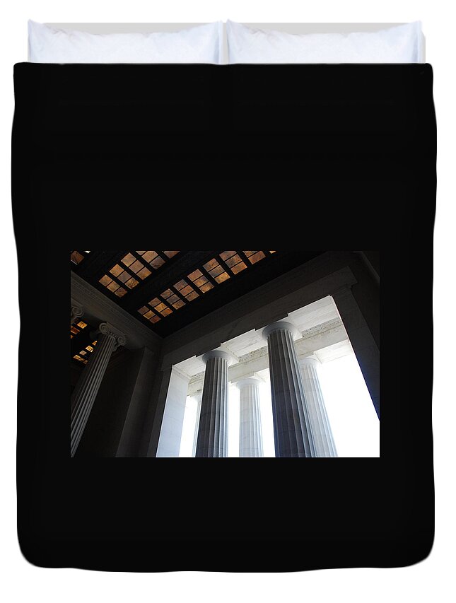 Washington Duvet Cover featuring the photograph Lincoln Stained Glass and Columns by Kenny Glover