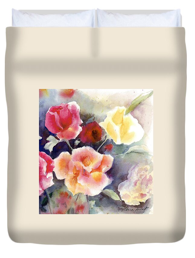 Roses Duvet Cover featuring the painting Roses in the Garden by Maria Hunt