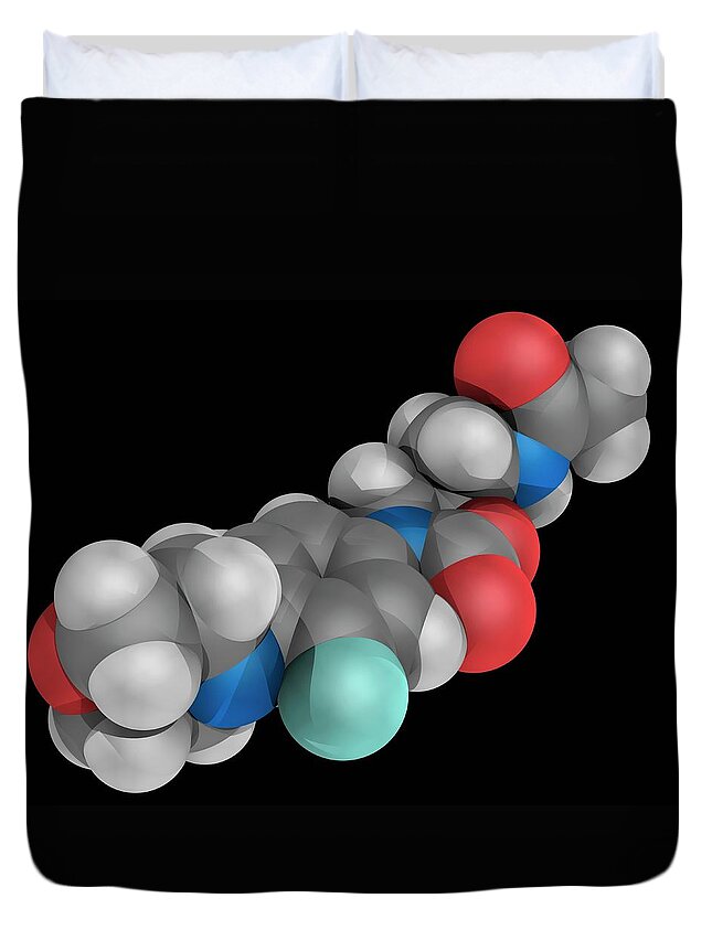 Material Duvet Cover featuring the digital art Linezolid Drug Molecule by Laguna Design