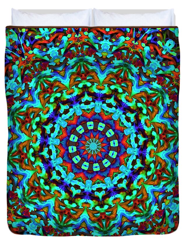 Abstract Duvet Cover featuring the digital art Liquid Dream Kaleidoscope by Alec Drake