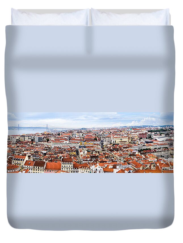 Alfama Duvet Cover featuring the photograph Lisbon Panoramic Skyline by Oscar Gutierrez
