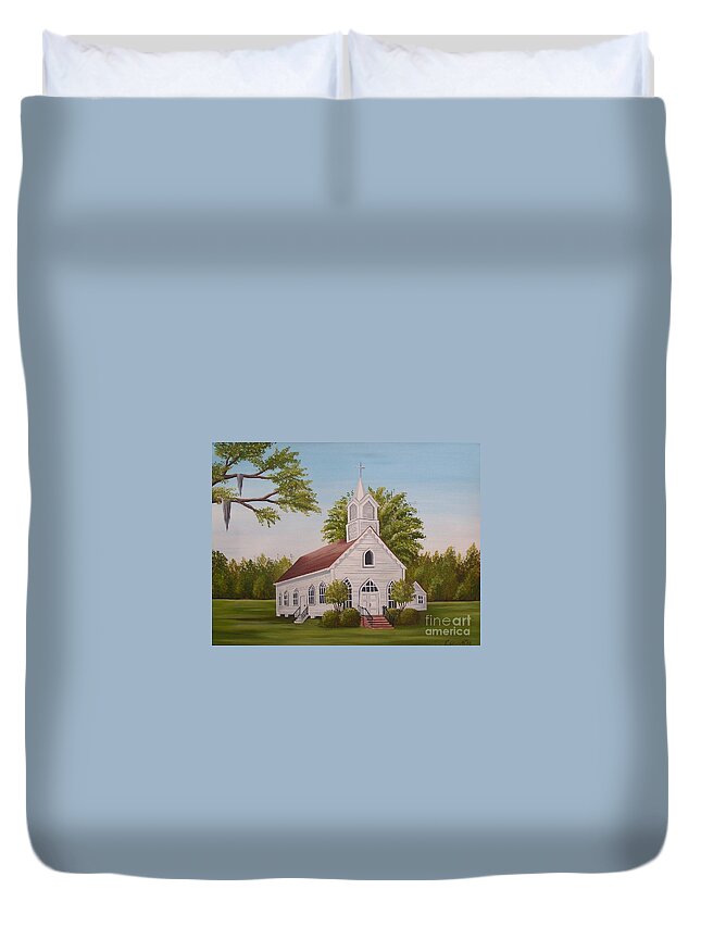 Church Duvet Cover featuring the painting Little Chapel by Valerie Carpenter