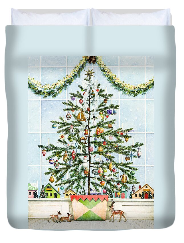 Christmas Tree Duvet Cover featuring the painting Little Christmas Tree by Lynn Bywaters