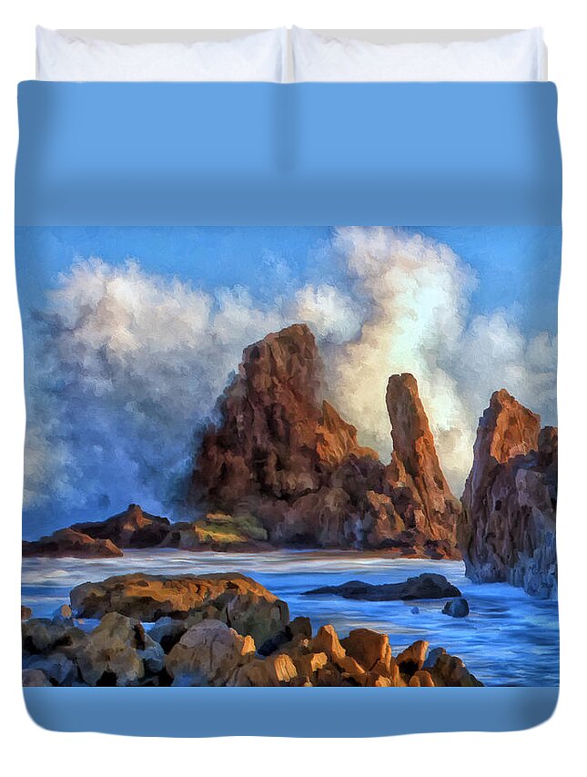 Southern California Coast Duvet Cover featuring the painting Little Corona by Michael Pickett