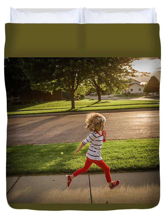 4-5 Years Duvet Cover featuring the photograph Little Girl Running by Annie Otzen