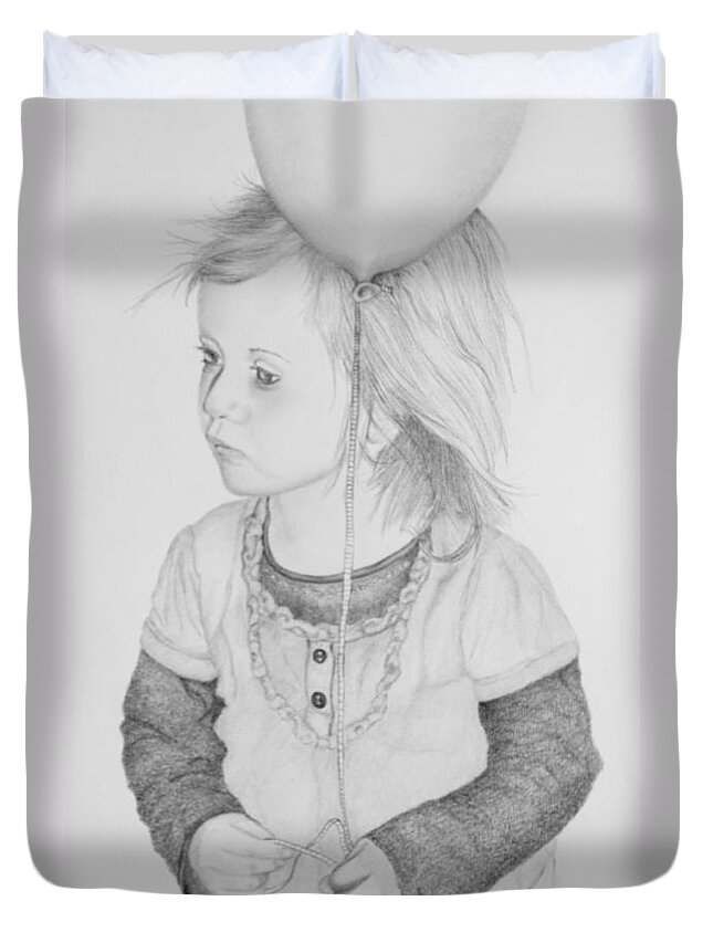 Drawing Duvet Cover featuring the drawing Little Girl with balloon by John Stuart Webbstock
