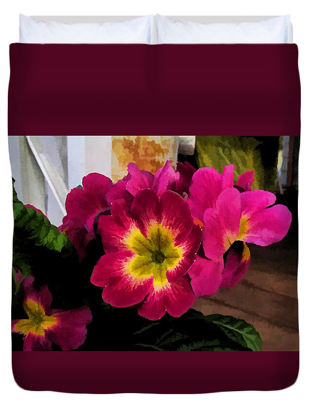 Ron Roberts Duvet Cover featuring the photograph Little Primrose flowers by Ron Roberts