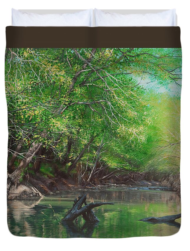 Little Red River Duvet Cover featuring the painting Little Red Morning by Glenn Pollard