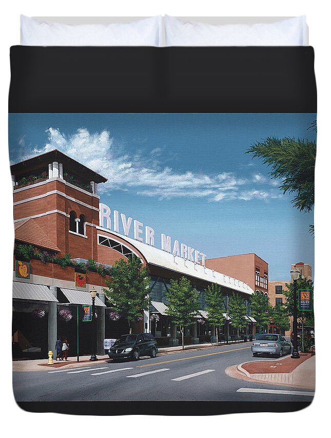Little Rock Duvet Cover featuring the painting Little Rock River Market by Glenn Pollard