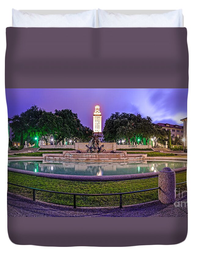 University Of Texas Duvet Cover featuring the photograph Littlefield Fountain at the University of Texas in Austin ATX 512 by Silvio Ligutti