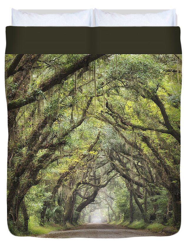 Green Duvet Cover featuring the photograph Live Oak Archway Horizontal 1 by Jo Ann Tomaselli