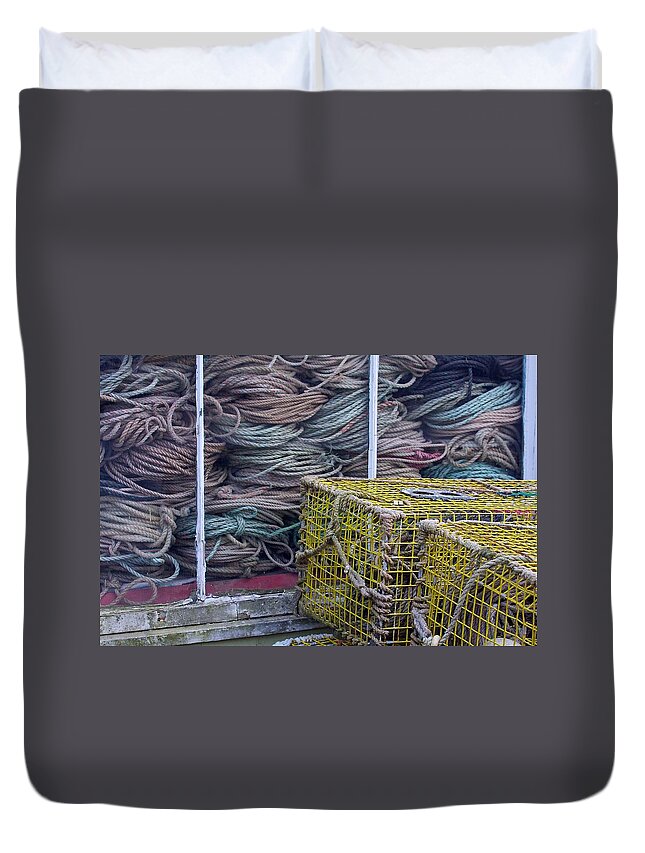 Lobster Traps Duvet Cover featuring the photograph Lobster Traps and Ropes by Stuart Litoff