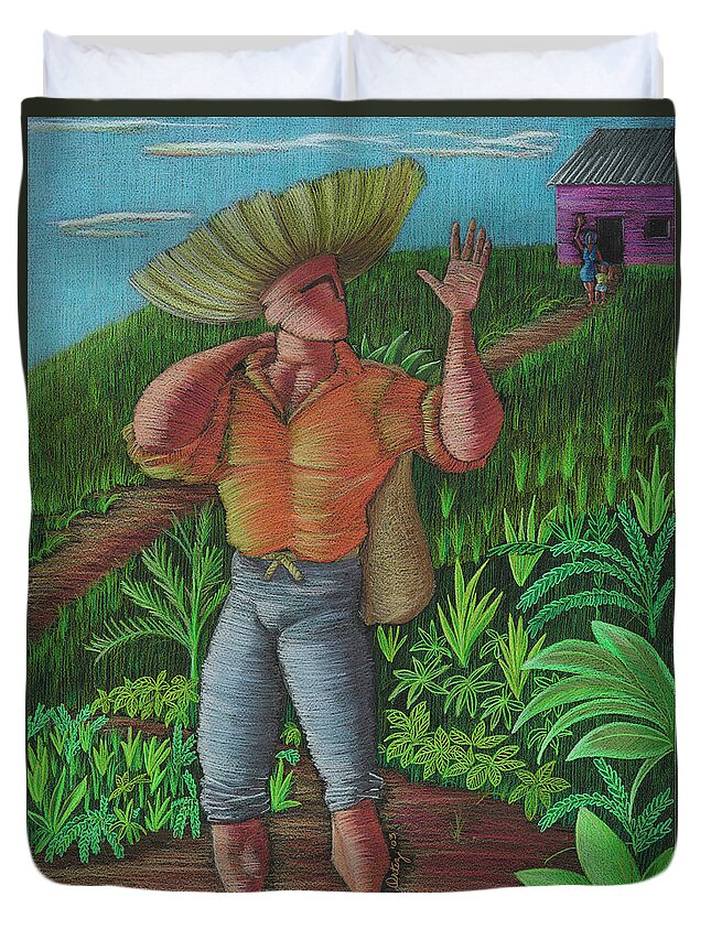 Puerto Rico Duvet Cover featuring the painting Loco de contento by Oscar Ortiz