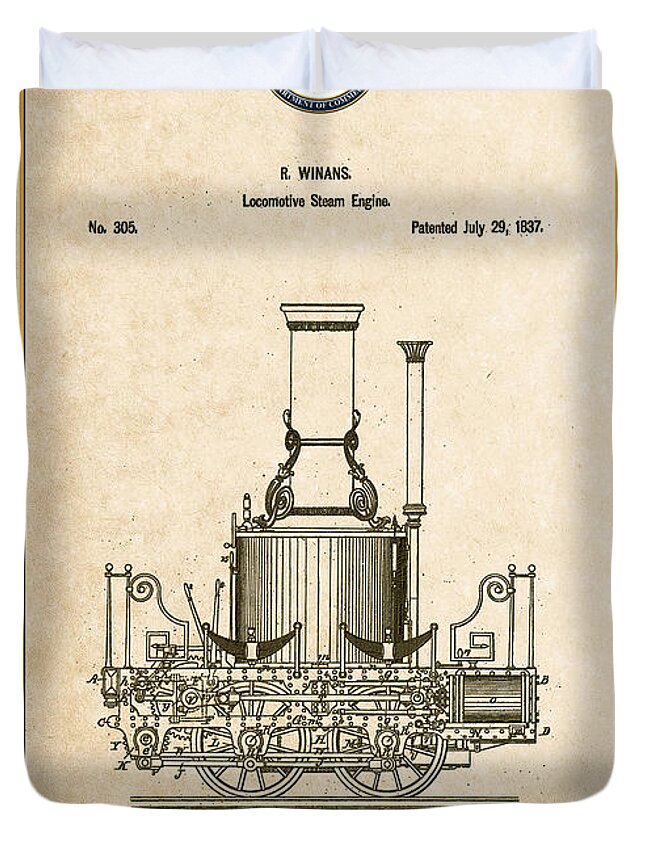C7 Vintage Patents And Blueprints Duvet Cover featuring the digital art Locomotive Steam Engine Vintage Patent Document by Serge Averbukh