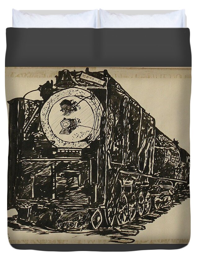 Trains Duvet Cover featuring the drawing Locomotive Study by Michael Anthony Edwards