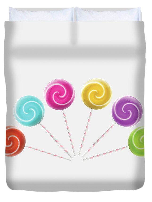 Sugar Duvet Cover featuring the digital art Lollipops by Fitie