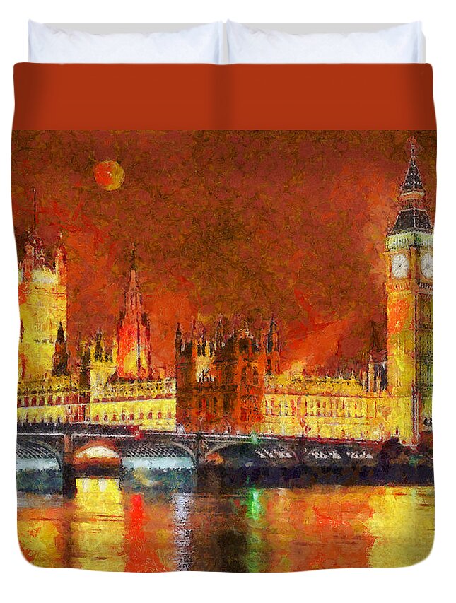 Rossidis Duvet Cover featuring the painting London by night by George Rossidis