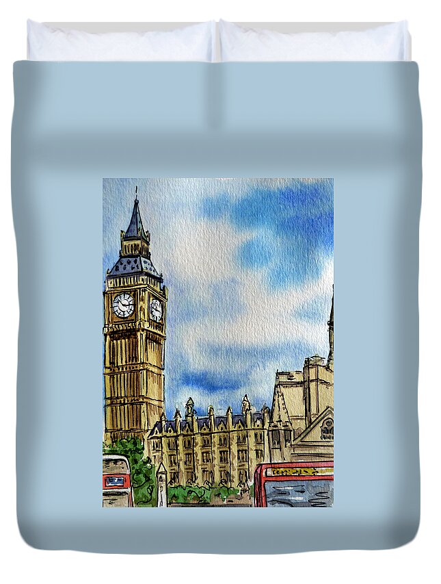 Big Ben Duvet Cover featuring the painting London England Big Ben by Irina Sztukowski